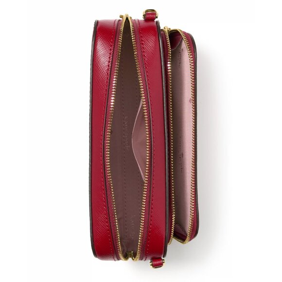 New Kate Spade Staci Dual Zip Around Crossbody Saffiano Leather Red Jam - Picture 2 of 4